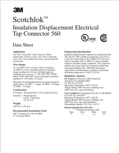 Genuine 3M Scotchlok 560 Electrical Tap Connectors, 50 pack NEW - Picture 6 of 7