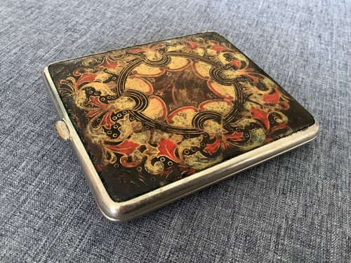 🇩🇪 Top Rarität vintage antikes großes Zigaretten Etui mit Emaille / Bemalung