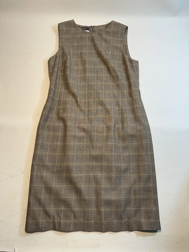 Salvatore Ferragamo Womens 100% Wool Belted Plaid Dress Grey Beige Size EUR 48 - Picture 4 of 17