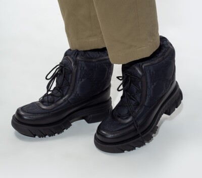 Gucci Z32105 Mens Blue/Black Street Style Plain Leather Logo Boots