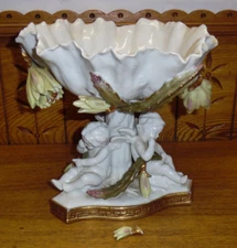 Antique Porcelain Cherub Floral 2pc Centerpiece Bowl - M-411