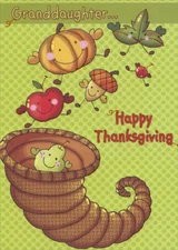 Cornucopia  Smiling Pear Apple Pumpkin Granddaughter Thanksgiving Card