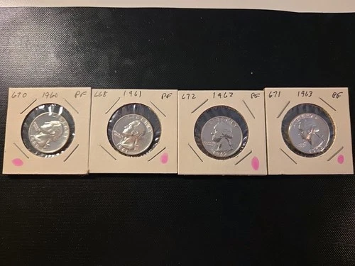 4-1960s Silver Proof Washington Quarters '60, '61, '62, & '63