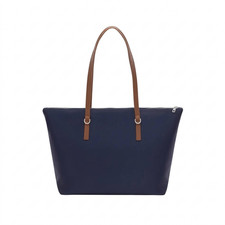Womens Navy Blue Shoulder Bag with Brown Stra...