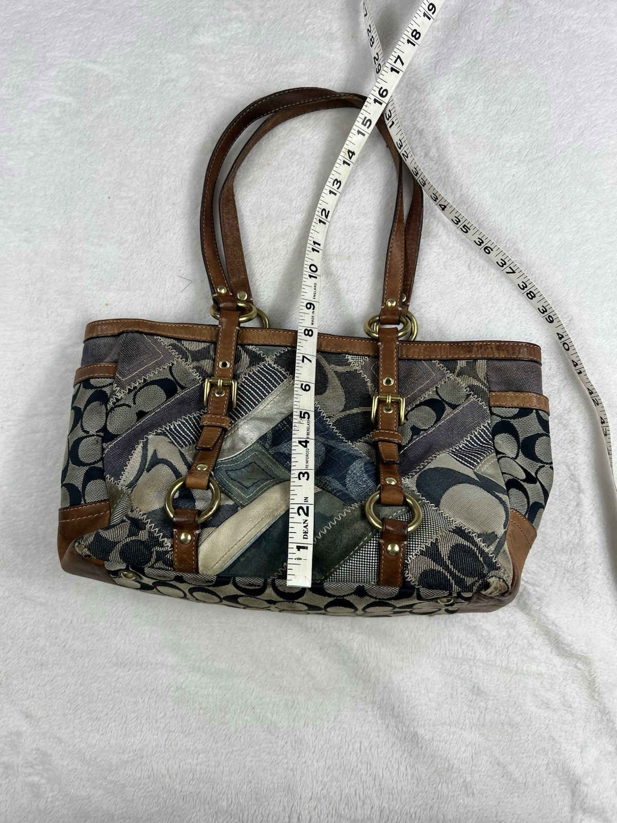Distressed Coach Patchwork Hand Shoulder Bag Deni… - image 21