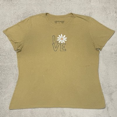 Life is Good Shirt Womens l Green Love Flower Classic Fit Tee
