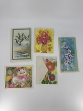 Lot of 5 Vintage Beautiful Small Floral/Festive Greeting Cards