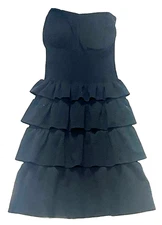 Motionwear Strapless Dress Ruffles Ribbed Stretch Black New Women One Size