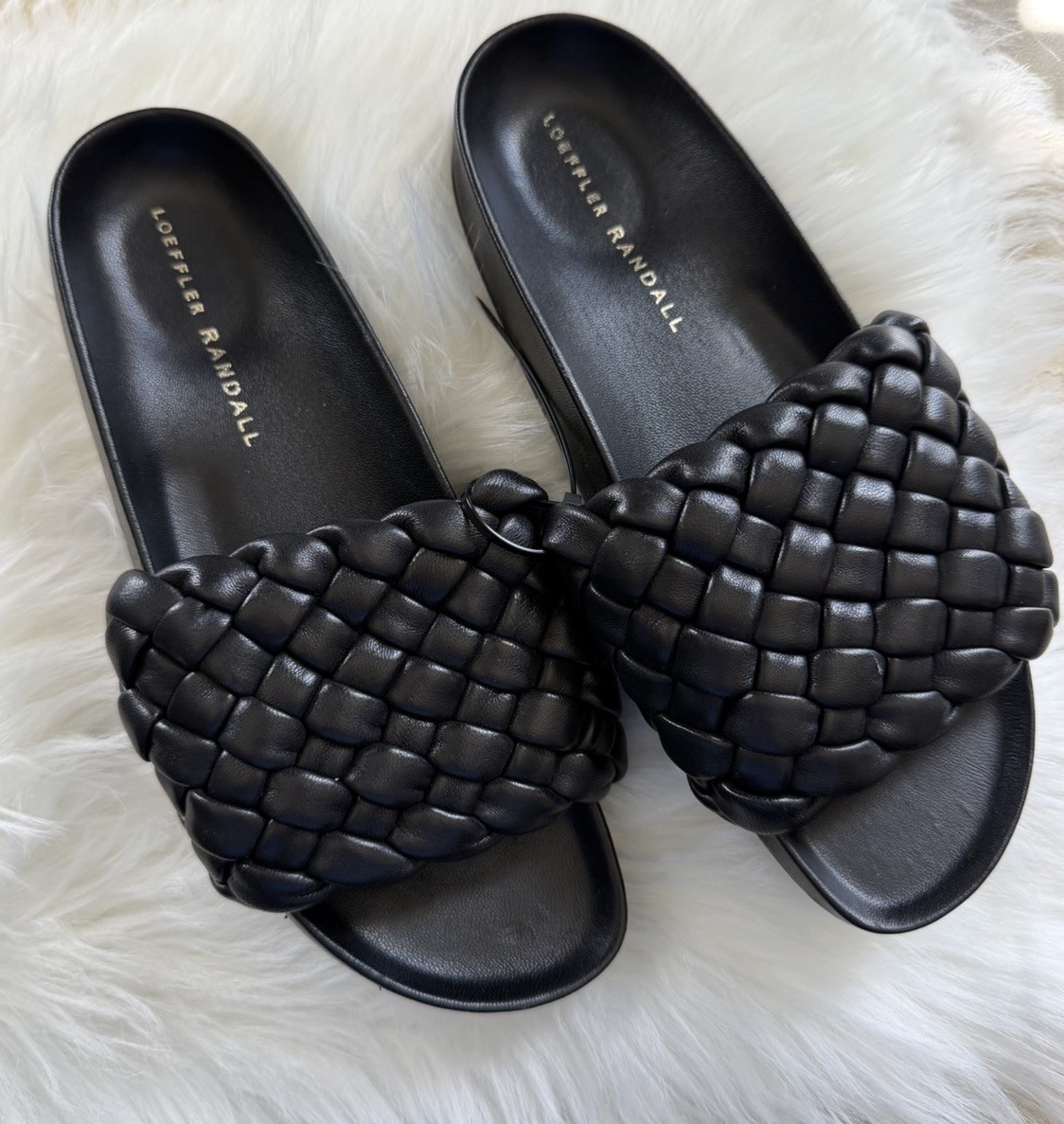 Loeffler Randall Sonnie Woven Slide Sandals in black