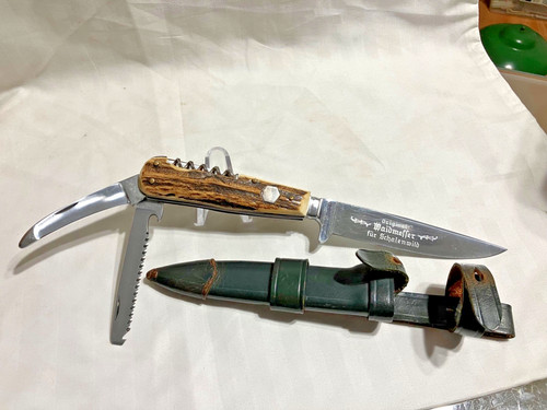 Vintage PUMA 3591 Waidmesser  Stag Handles Hunting Knife Solingen Germany Sheath