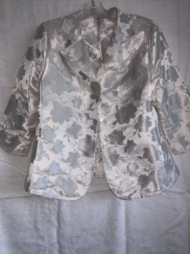 Giorgio Armani серебристый/кремовый листовой блейзер шоу размер 14 был изменен на размер 10 P - Изображение 3 из 4