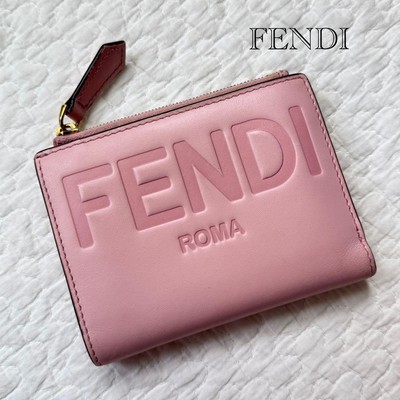 FENDI big logo Bifold wallet  Pink zip  excellent gift F/S