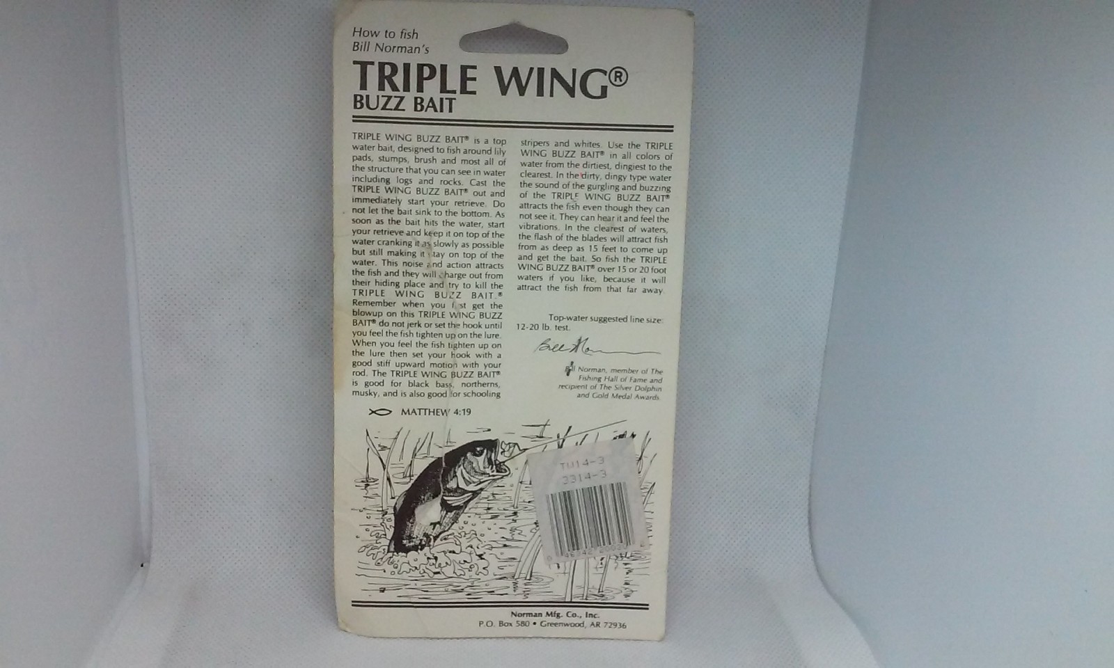 Vtg Bill Norman lures TRIPLE WING BUZZ BAIT Black 1/4oz Buzzbait fishing Lure - Image 8