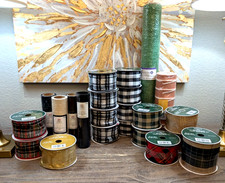 23 Pc Wired Ribbon Lot Plaid Burlap Mesh Craft Leather Wreath Decor Bulk New
