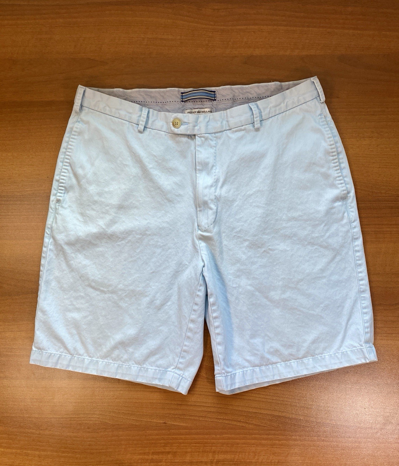 Peter Millar Golf Shorts Men's 36 Cotton Flat Front Chino Casual Blue Crown