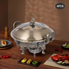 4 Pack Round Chafing Dish Stainless Steel Chafer Sets Catering Food Warmer NEW