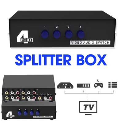 RCA Composite Video Audio AV 4-Way Switch Selector Switcher Splitter Box 4-PoryP