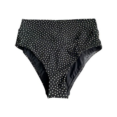 NWT SkinnyDippers Tic Tac Toe high waist swim bottoms Black tan polkadot Size L