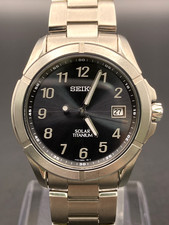 N Mint SEIKO Solar Titanium V145-0AX0 Mens Watch Back Dial Quartz Date Japan