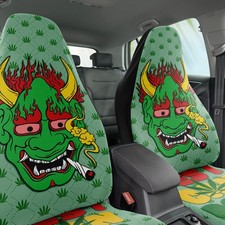 Stoner Demon Car Seat Covers Set Of 2. Groovy Hippie 420 Cannabis Weed Smoker