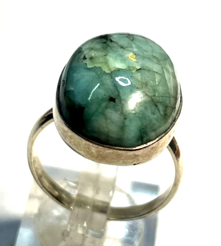 Solider 925 Silber Ring Amazonit Cabochon Besatz Handarbeit Ø 19 mm RG 60 gepfl. - Bild 4 von 4