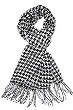 Soft  Warm Tartan Plaid Checked Cashmere Feel Winter Black White Houndstooth