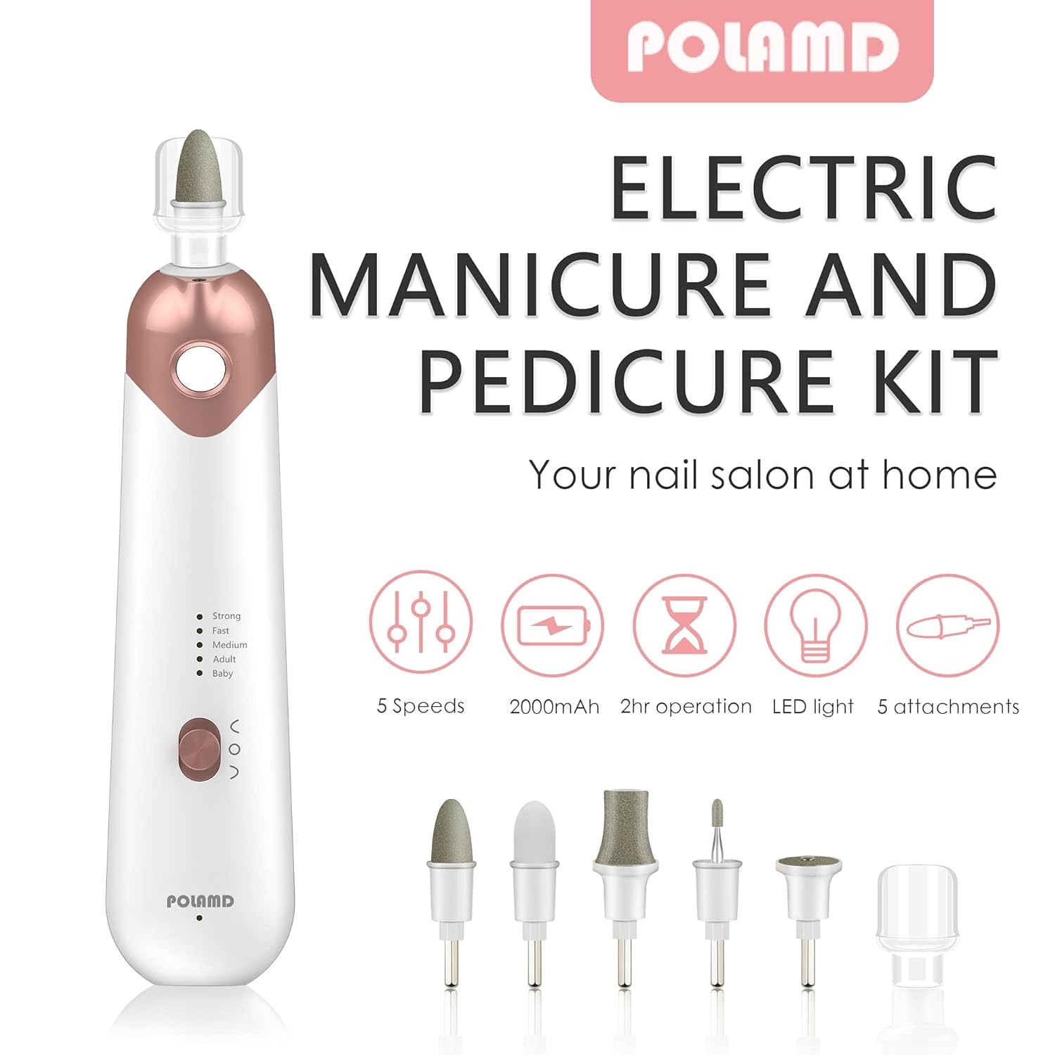 Professional Manicure Pedicure Kit, Electric Nail File Set, Cordless White 