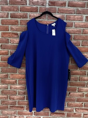 Womens Avenue Plus Size 22 / 24 Blue Sheath Dress Open Shoulder Cap Sleeves NEW