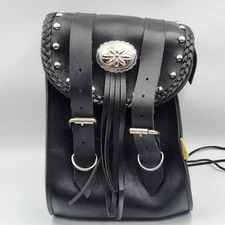 Willie & Max Leather Motorcycle Saddlebag Black Studded Concho USA