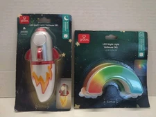 Lot Of Two- LED Night Light Globe- Rainbow(Always On) & Astro Rocket(Automatic) 