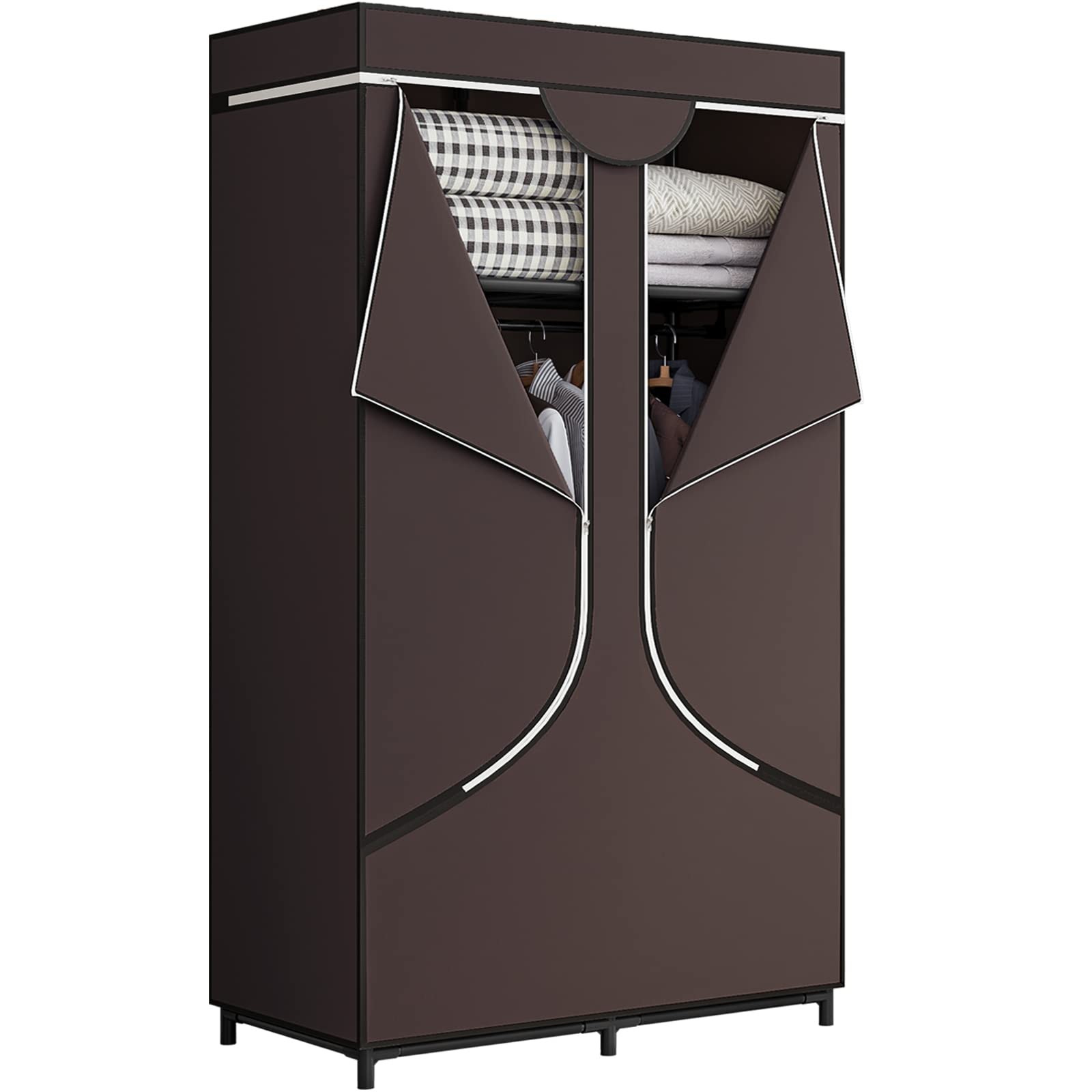 Portable Wardrobe Closet Organizer with Metal Hanging Rack and Non-Woven Fabric Storage-image