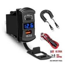 USB Rocker Switch Outlet with Voltmeter, USB-C PD  USB-A Fast Charging Panel