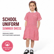 School Uniform Summer Dress Gingham Check Pleated & Matching Hair