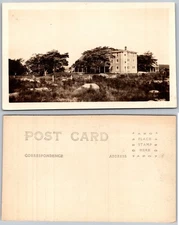 RPPC Stone Building Trees Field Rocks Photo Postcard
