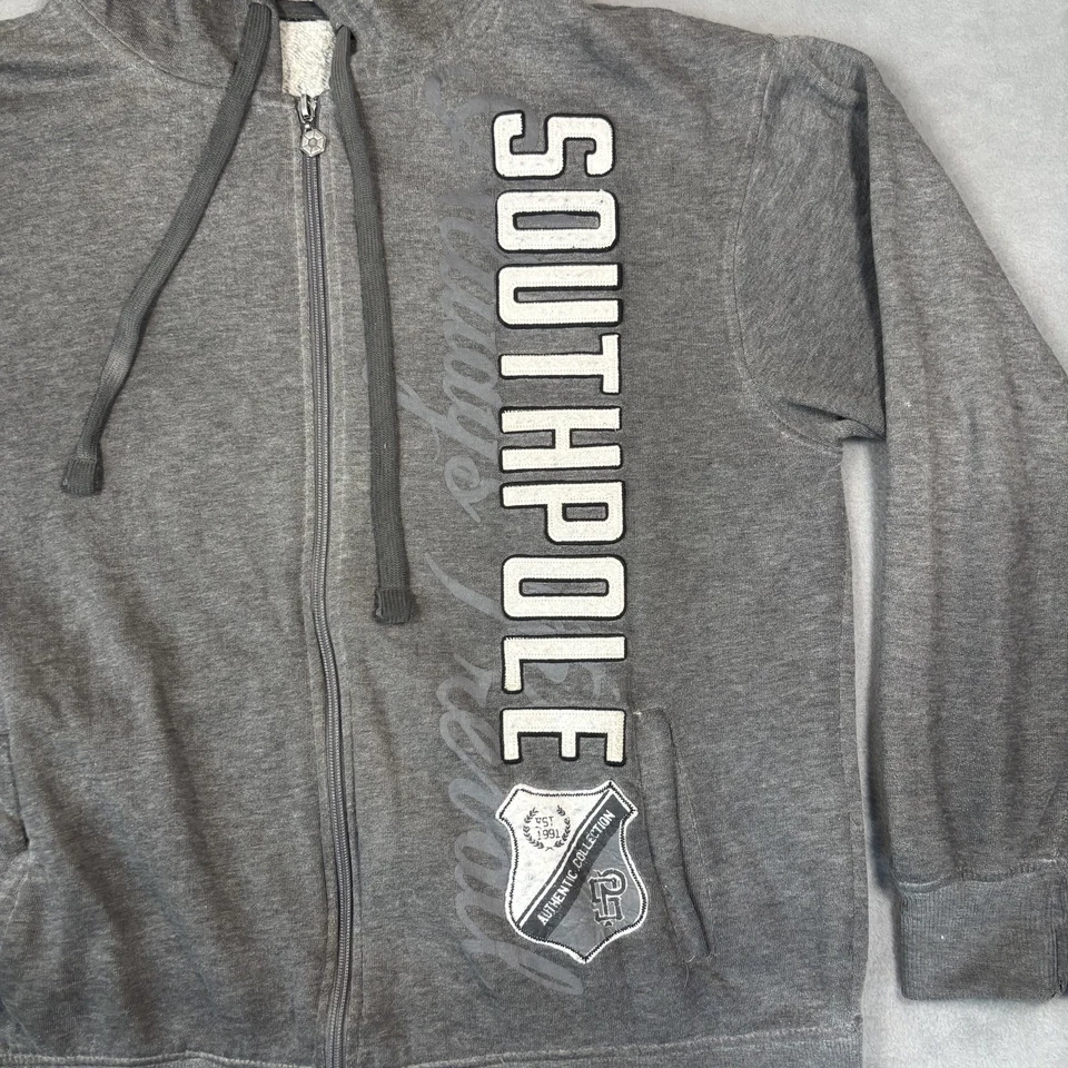 Мужская толстовка с капюшоном Southpole серая на молнии подлинная коллекция с надписью куртка Y2K - Изображение 2 из 4
