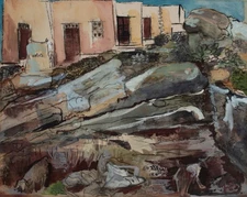 Gerhard Schulte-Dahling White Houses Postwar Signed Watercolor 1963