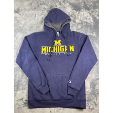 Y2K Champion Michigan Wolverines Hoodie Spellout Navy Blue Size Small Vintage