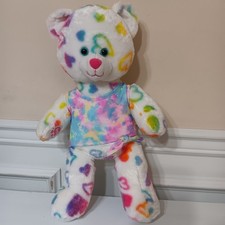 Build-A-Bear Rainbow Hearts 17" White Teddy Bear Plush with Tie Dye Shirt