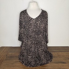 Brown and Black Leopard Print V-Neck Dress Size Medium