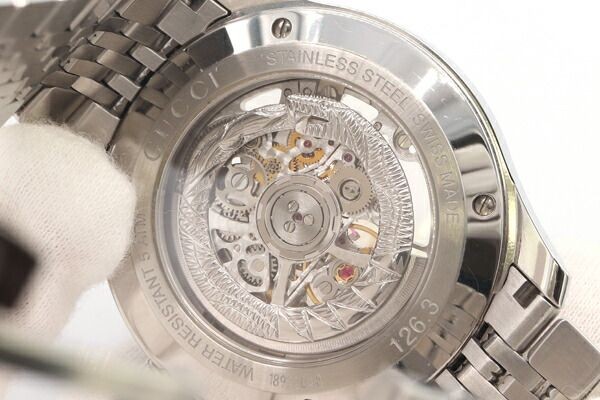 Gucci G-Timeless Men's Steel Skeleton Auto Watch Silver Used From Japan thumbnail 9