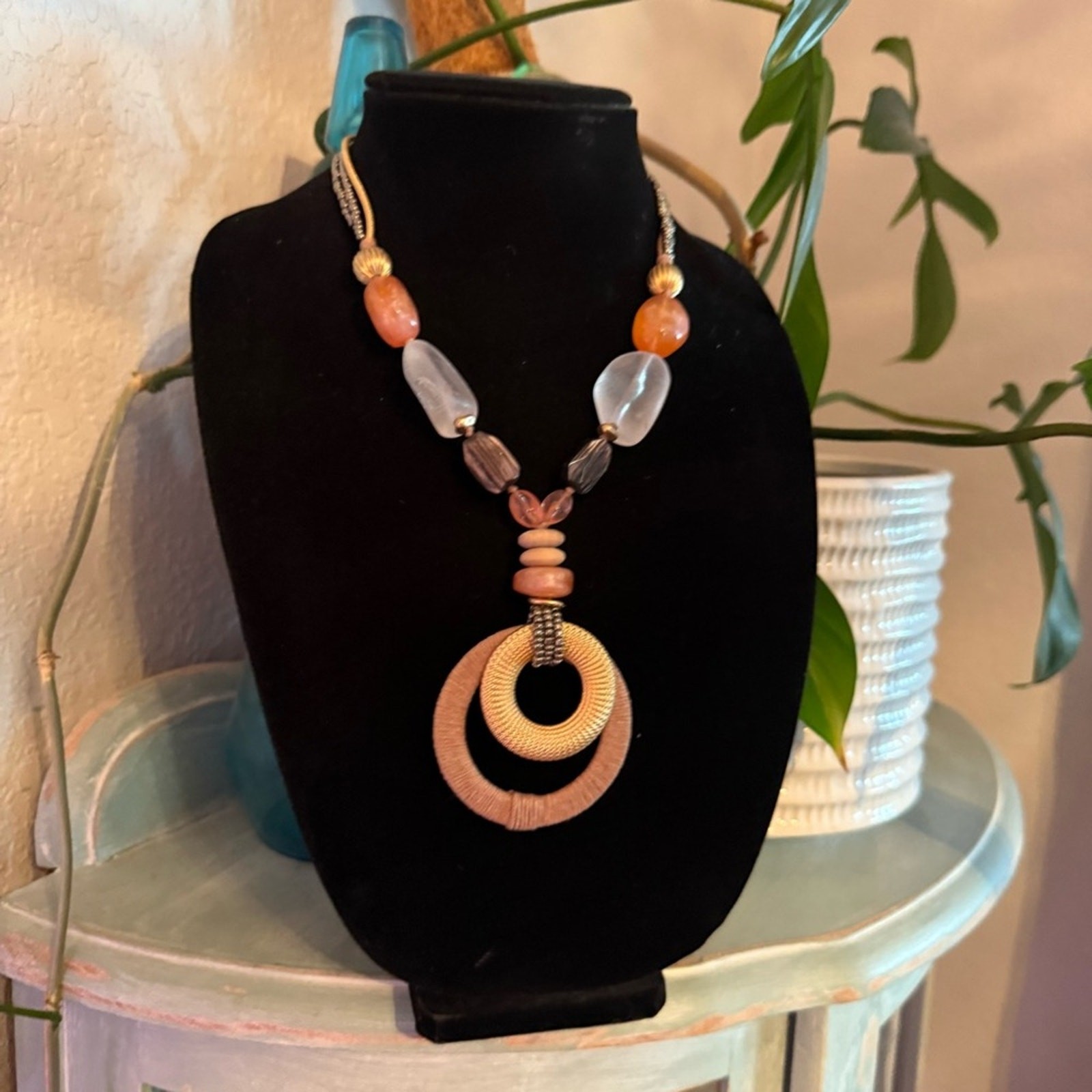 Chico’s Large Beaded Pendant Statement Necklace - image 3