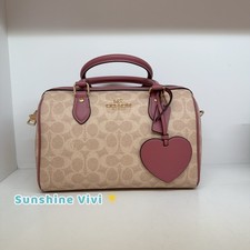 NWT Coach Rowan Satchel Bag Signature Canvas With Heart Charm CDB21 Sand/Peony