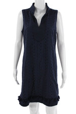 Eliza J Womens Dark Blue Cotton Sleeveless V-Neck Shift Dress Size 12