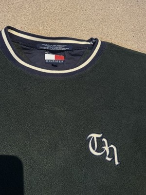 Tommy Hilfiger Green Fleece Crewneck Sweatshirt Embroidered TH Logo Size L