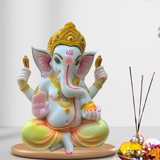 Lord Buddhivinayak Ganesha God Mukut Ganesh Ji Poly Resin Idol Statue Sculpture
