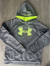 Boys Under Armour YLG Large LG Loose Pullover Hoodie Gray Neon