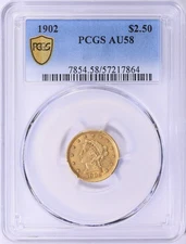 1902 LIBERTY HEAD $2.5 QUARTER EAGLE GOLD PCGS AU58