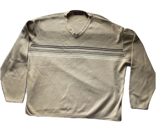 VTG 90s Structure Mens XL Sweater Tan V Neck Striped Long Sleeve Skater Retro - Picture 2 of 13