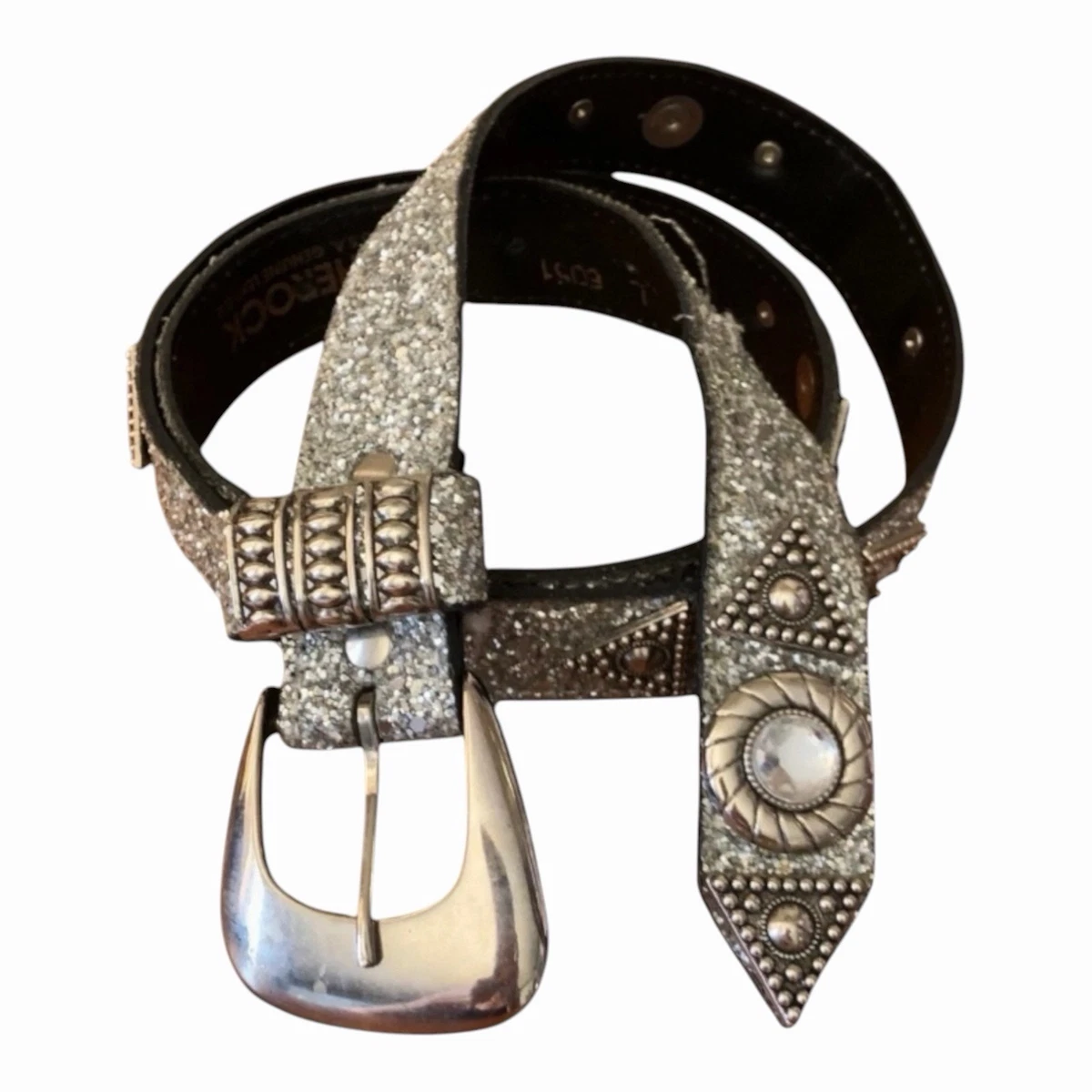 Leatherock Silver Studded Metal Hardware Leather Skinny Belt Size 34 LEATHEROCK Leather Silver Belts for Women for sale | eBay main image 3