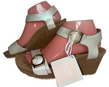 Birkenstock Sz 7 Papillio Soley Nubuck Leather Wedge Sandal Metallic Silver NWT